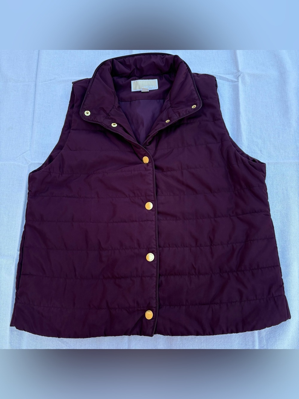 Michael Kors Quilted Plum Puffer Vest with Gold Snaps